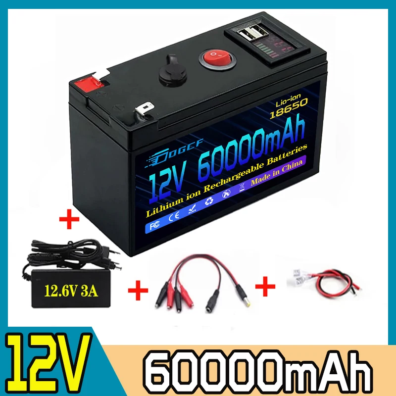 

High-Performance12V 60000mAh 18650 Lithium Battery Pack,For Rechargeable Electric Vehicle Battery+12.6V 3A Free Fast Charger