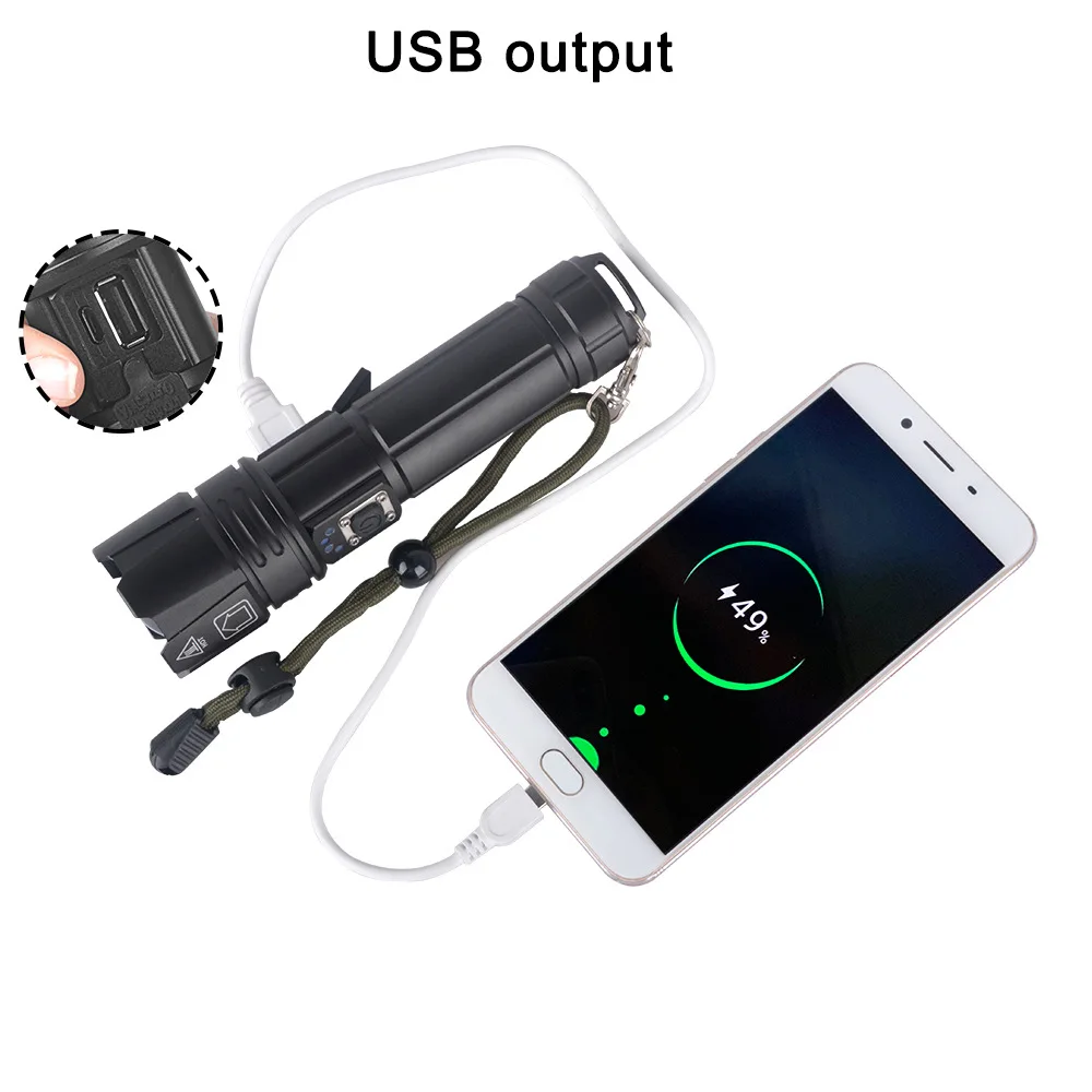 Super bright flashlight, LED aluminum alloy material, long-range waterproof, 5V, USB charging outdoor P-70 flashlight