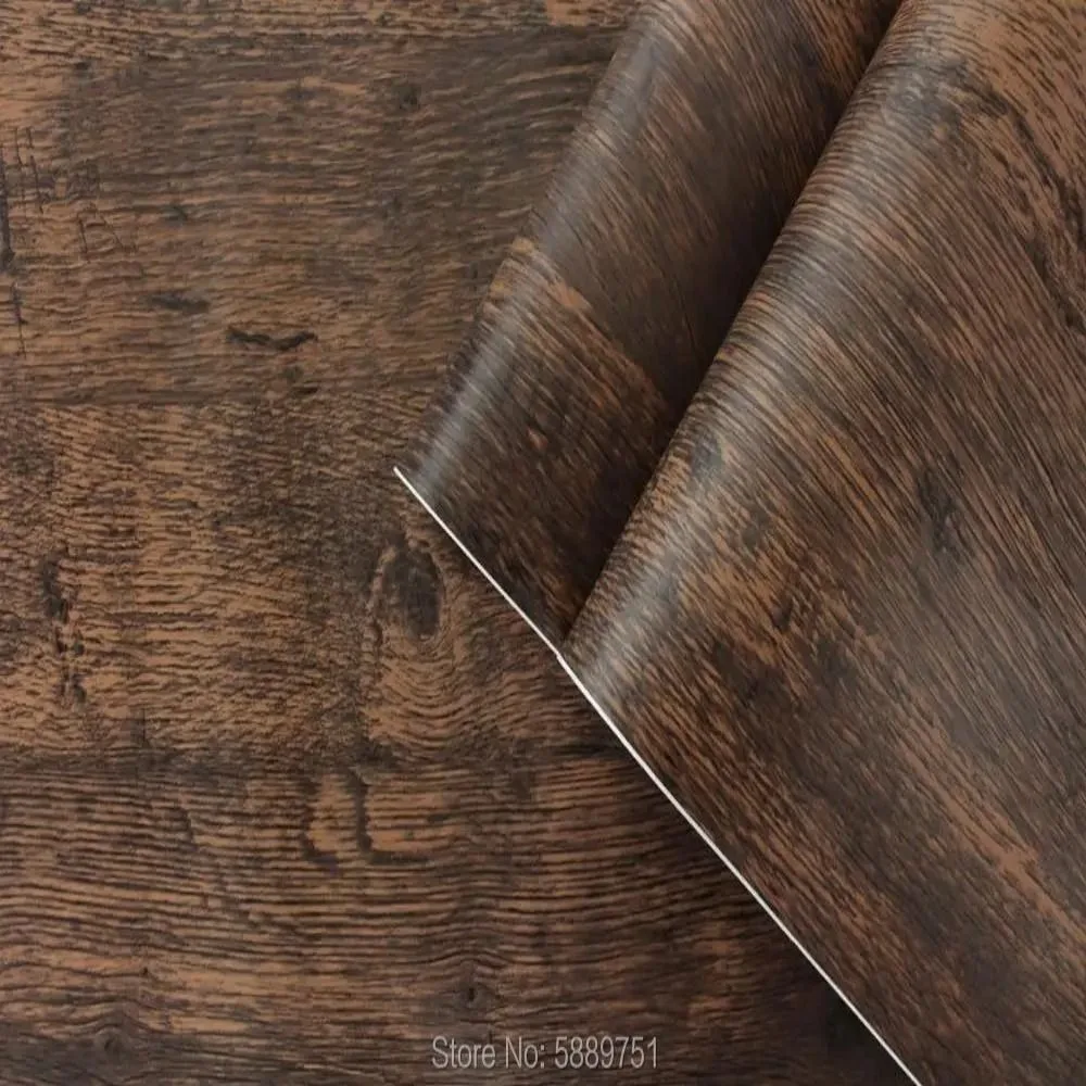 Práctico papel tapiz autoadhesivo de grano de madera, práctico palo marrón, papel renovado, pegatinas de grano de madera de alta calidad