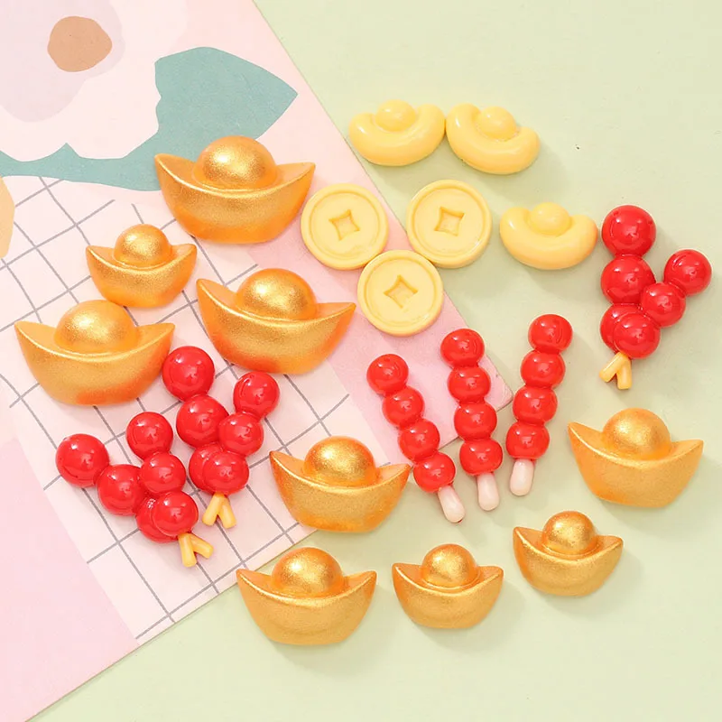 20pcs Resin Gold Ingot Cabochons Flatback for New Year Craft Making Cute Flat Back Food Embellishment Resin Decoration Accessory