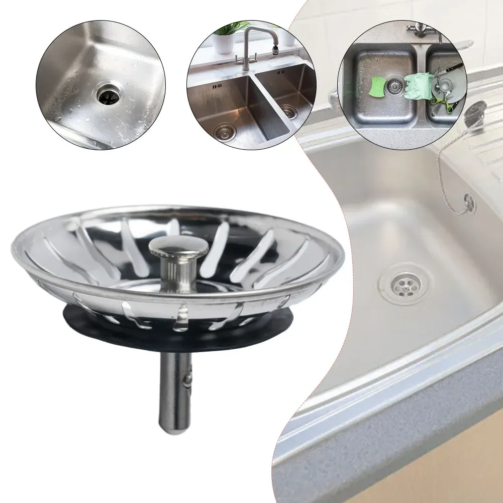 Kitchen Sink Strainer Waste Drain 80mm Stainless Steel Filter With Underneath Rubber Seal For Optimal Function