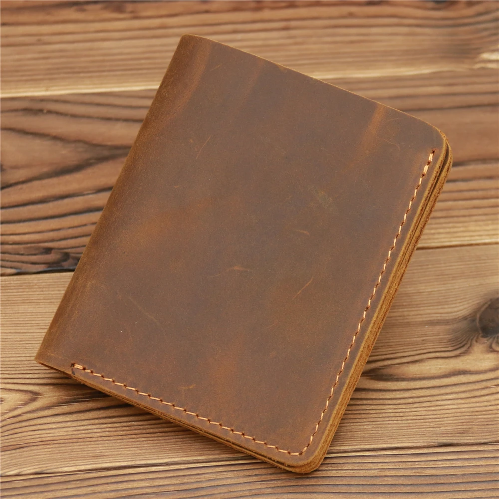 Vintage Genuine Leather Mens Wallets Crazy Horse Leather Men Wallet Card Holder Slim Money Bag High Quality Purses for Male