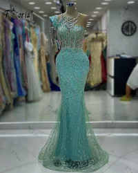 Elegant Mermaid Formal Evening Dress Crystal Tassel Bright Green Arabic Pageant Gown Long Prom Dress robes de soirée Charming