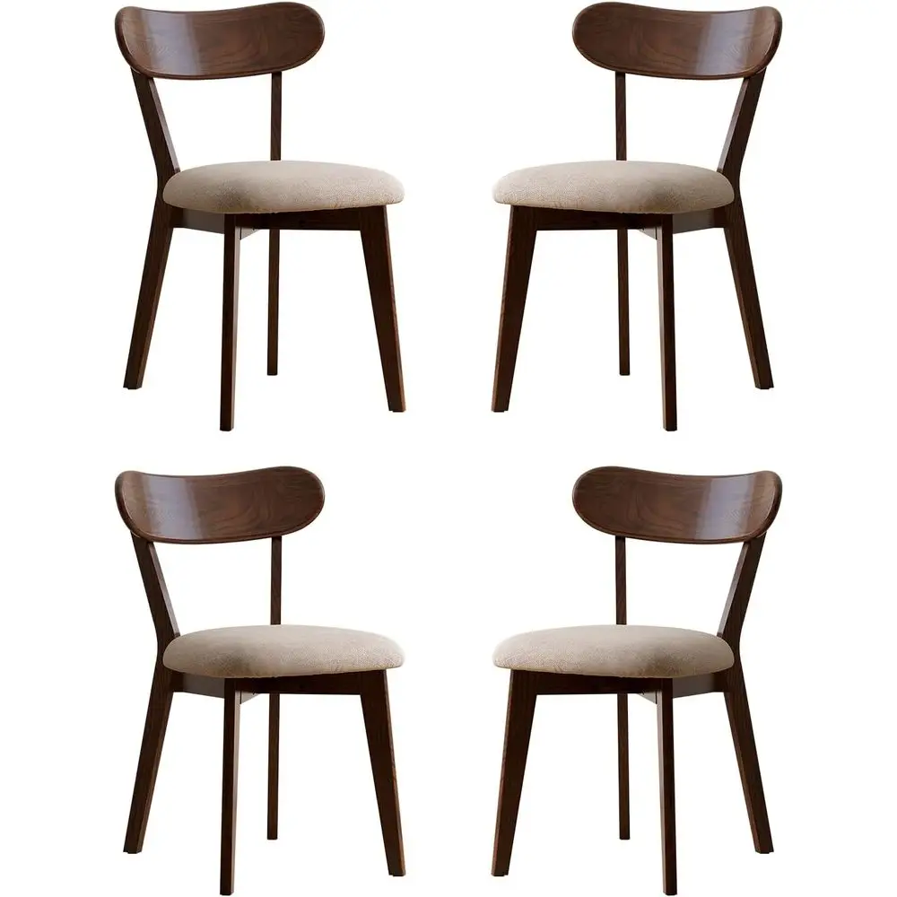 

Solid Oak Dining Chairs: Century Style with Upholstered Curved Back, Walnut Wood & Gray Cushion (Set of 4)