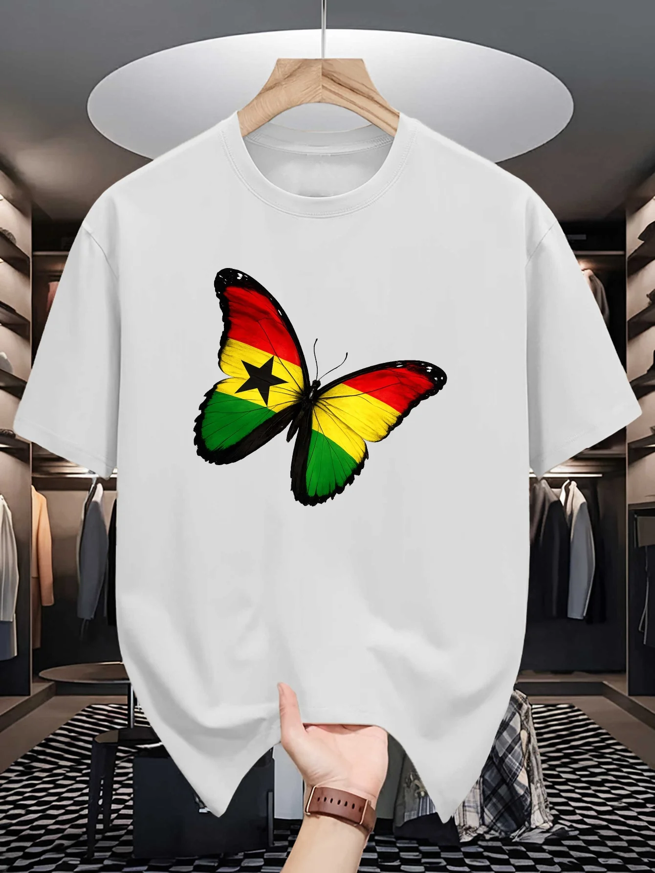 Mens Crew Neck T Shirt Myanmar Flag Butterfly Vintage Texture Graphic Short Sleeve Casual Cotton National Pride Streetwear Tees