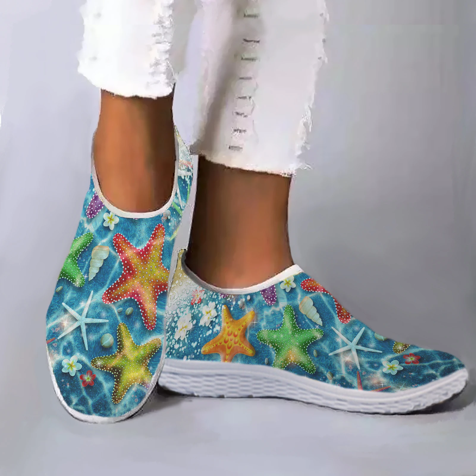 INSTANTARTS Fashion Undersea Starfish Print Lightweight Leisure Shoes New Women\'s Slip On Shoes Comfort Casual Sneakers Zapatos