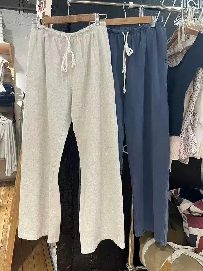 بنطلون نسائي واسع الساق بخصر مرتفع على الطراز الأمريكي، مصنوع من القطن الخالص مع حزام، تصميم فضفاض ومريح من براندي بي إم