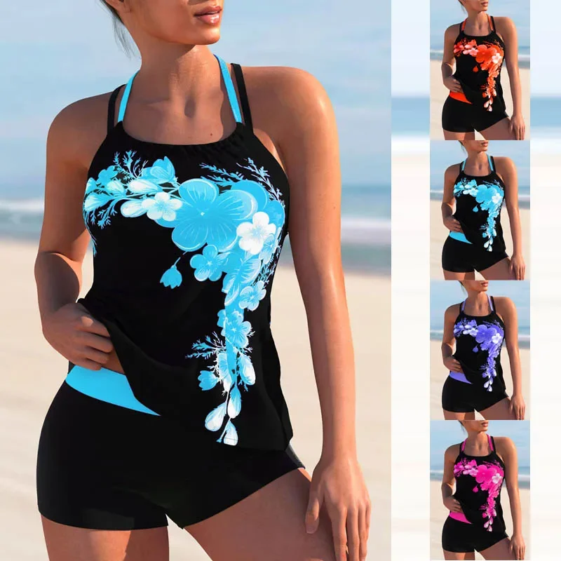 

New Summer Garland Print Sexy Swimsuit Bikini Tankini Short Two-piece Swimsuit S-6XL