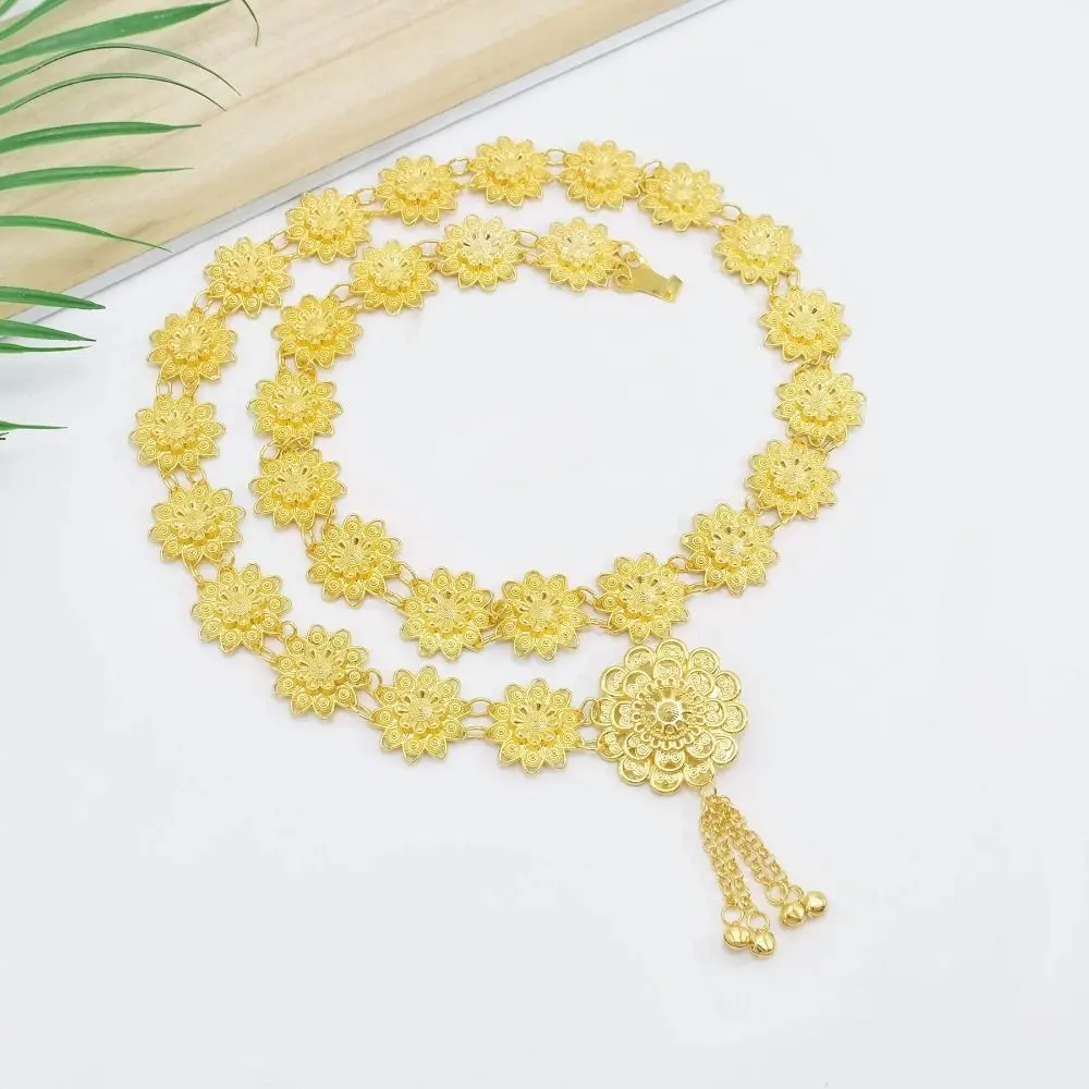 Vintage Metal Ethnic Style Belt Bell Tassel Gold Belt Hollow Out Silver Flower Metal Waist Chain Women