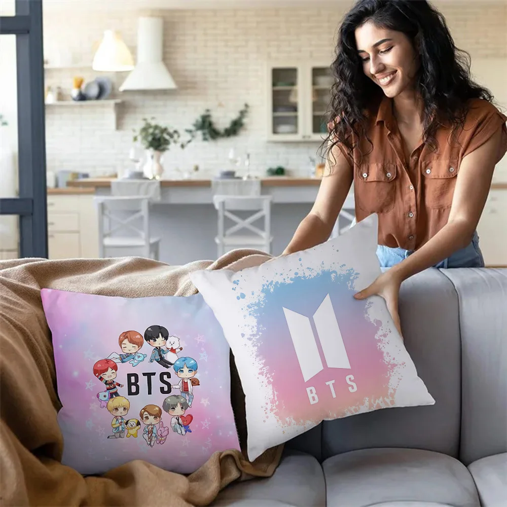 Fashion Trends Kpops Pillow Covers Cartoon Sofa Decorative Home Double-sided Printing Short Plush Cute B-B-BTS-S Cushion Cover