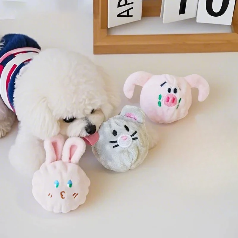 Bola de peluche BB para moler dientes de mascotas, bola elástica con forma de cachorro, juguete con sonido, accesorios para perros pequeños