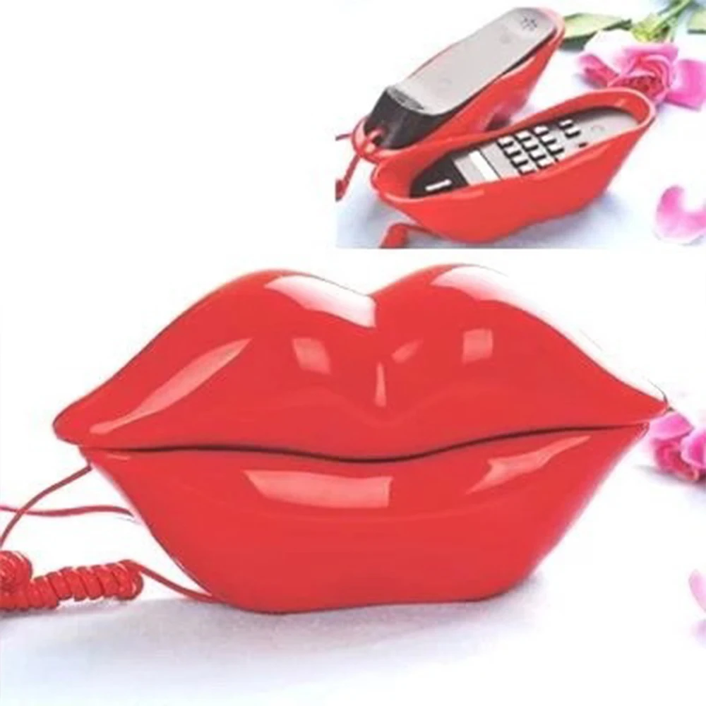 Pink Stylish Lips Shape Telephone Landline Phone Desktop Fixed Wired Cellphone Multi-Functional Mouth Phine For Home Office