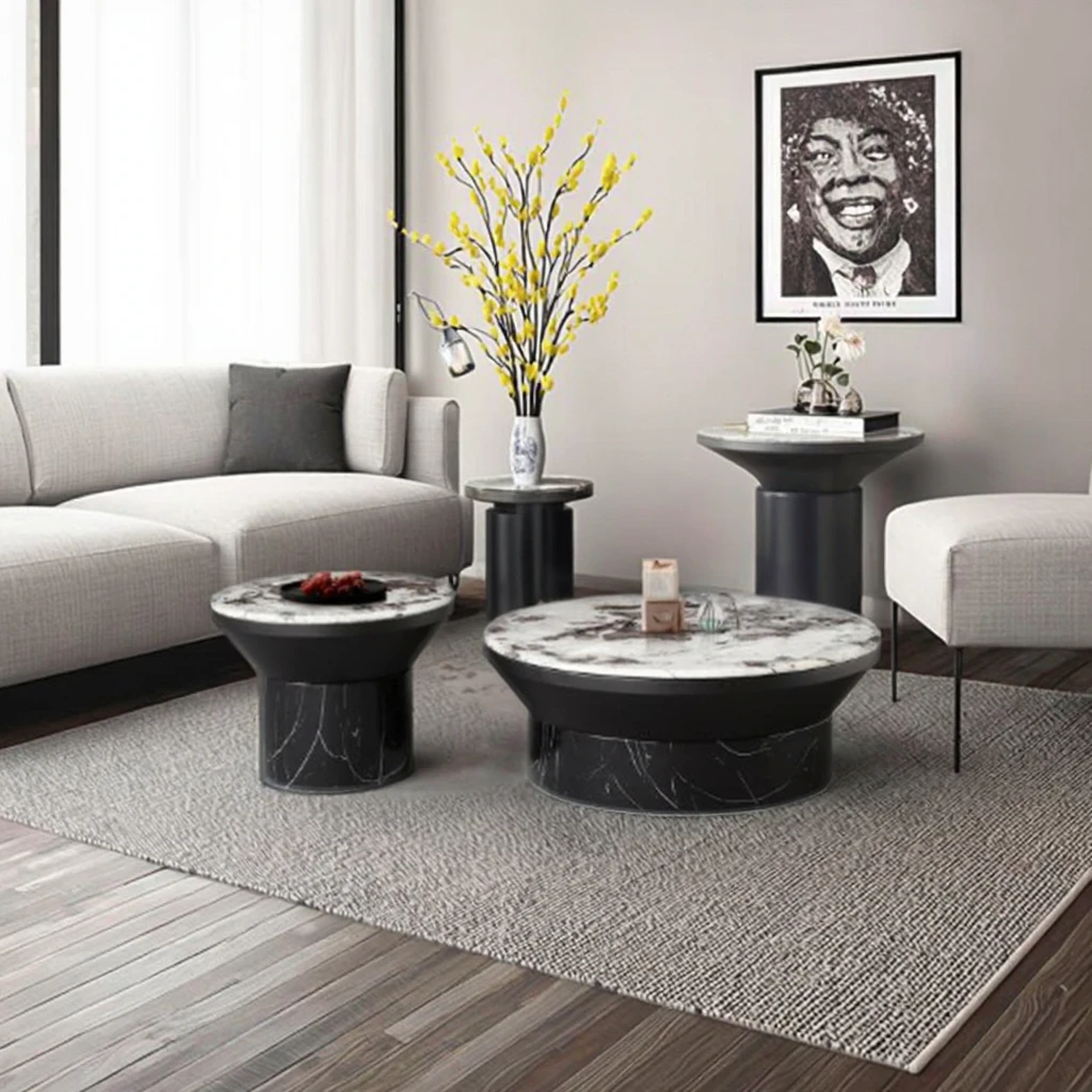 المصممين طاولة مركزية معدنية سوداء فاخرة مجموعة طاولة القهوة الحديثة طاولة القهوة الرخامية #4