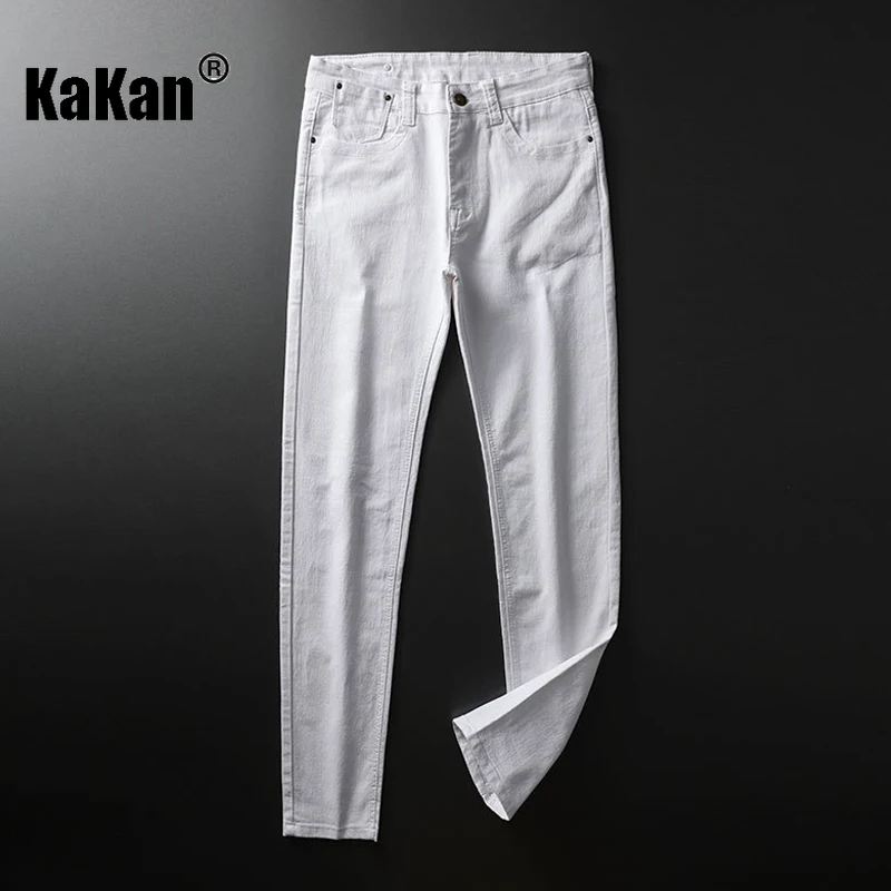 Kakan-y2k nuevos pantalones vaqueros blancos para hombre, pantalones vaqueros largos versátiles y elegantes ajustados, marca de pantalones vaqueros para hombre