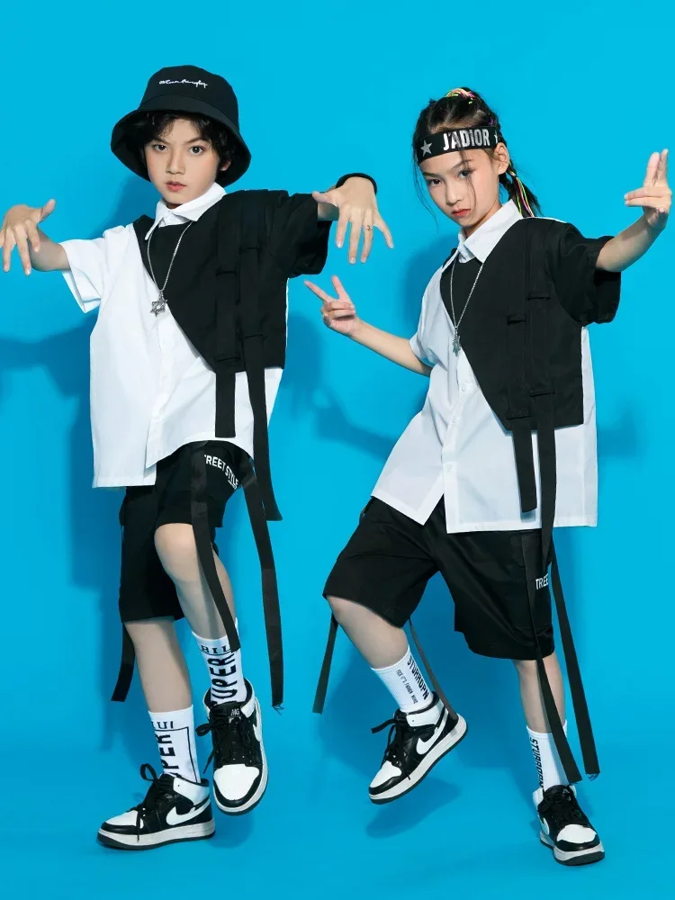 

Children's street dance trendy clothing, boys' handsome jazz dance performance clothing, summer girls' hip-hop loose fitting