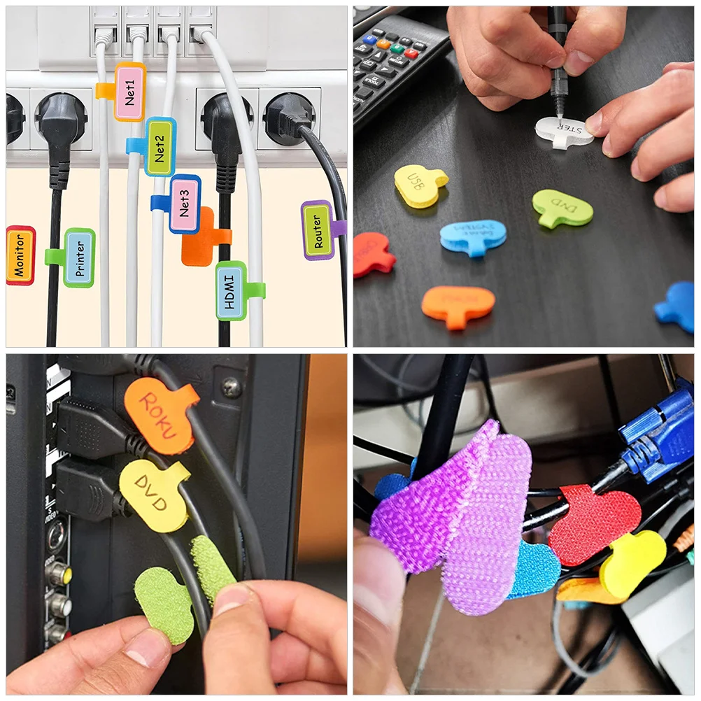

20 шт., бирки для кабельных этикеток, крепежные ремни, маркировочные переплеты для органайзера для проводов, портативные решения для хранения кабелей