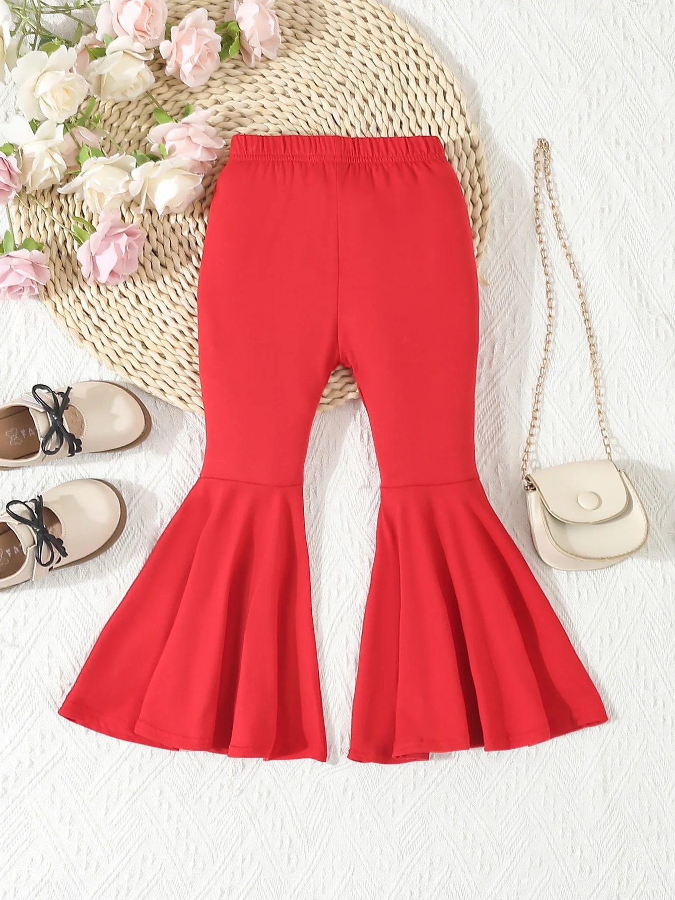 Autumn Kids Girls Clothing Solid Color Bell-bottoms Elastic Waist Flared Trousers Leggings Toddler Infant Girl\'s Clothing
