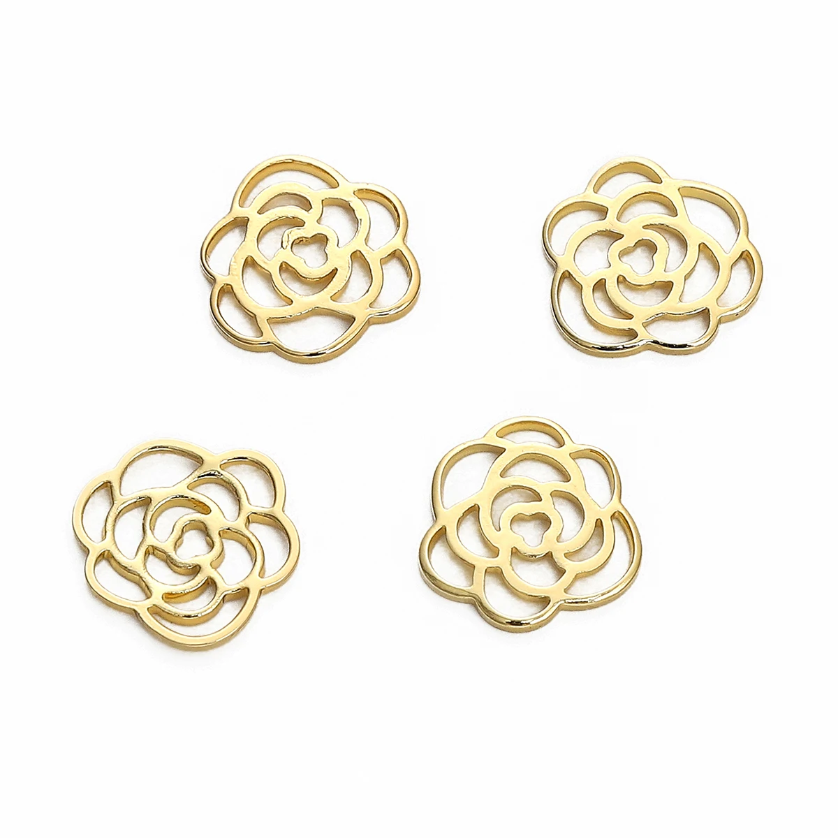 1pc 12mm Hollow Rose Flower Charms 14K Gold Color Brass Pendant Connector For Jewelry Making Craft DIY Earring Necklace Supplies