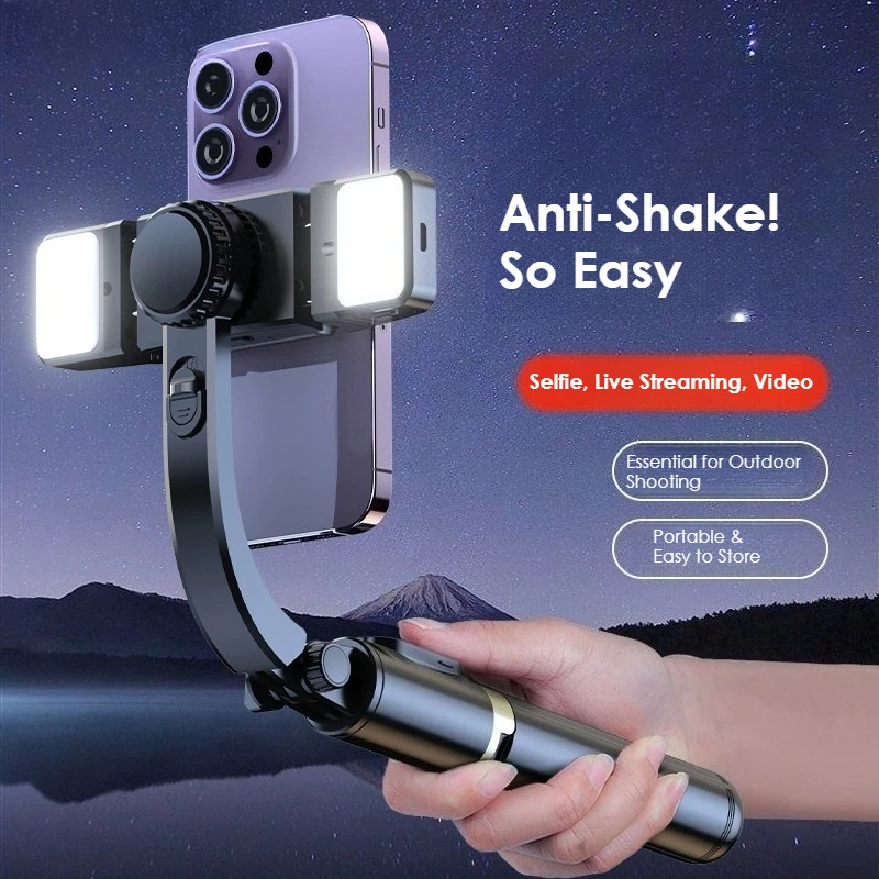 Single-Axis Gimbal Selfie Stick Anti-Shake Phone Stabilizer with Fill Light for Vlog Live