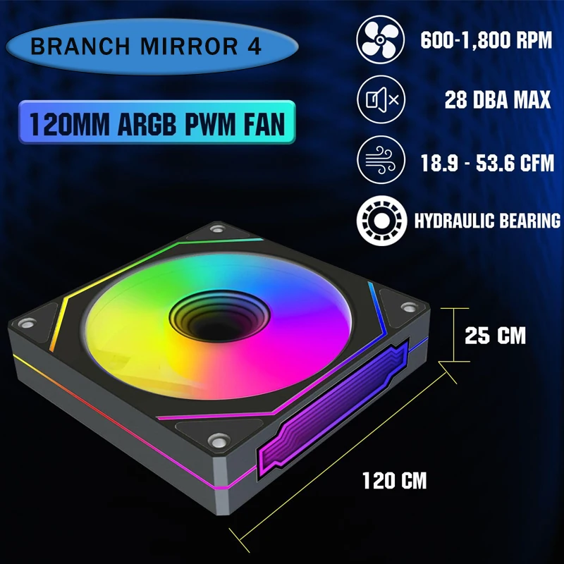 Prism 4Pro ARGB PC Case Fan 120mm Espejo infinito 3PIN Placa base Sincronización de iluminación 4PIN PWM