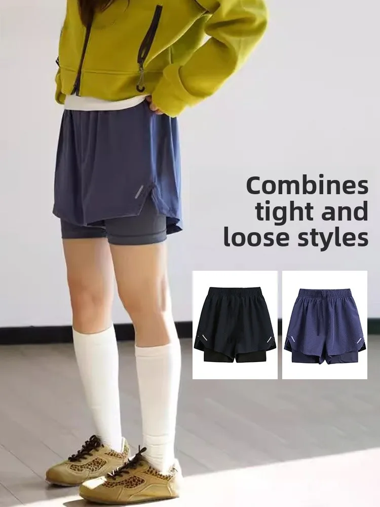 Summer Yoga Two-In-One Sports Shorts Quick Dry A-Line Running Pants Camping Outdoor Activities Women's Casual Sportswear