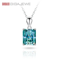 GIGAJEWE  8*10mm 4.0ct Radiant Cut Natural Cyan VVS1 Moissanite 18K White Gold Plated Silver Engagement Necklace Woman Girl Gift