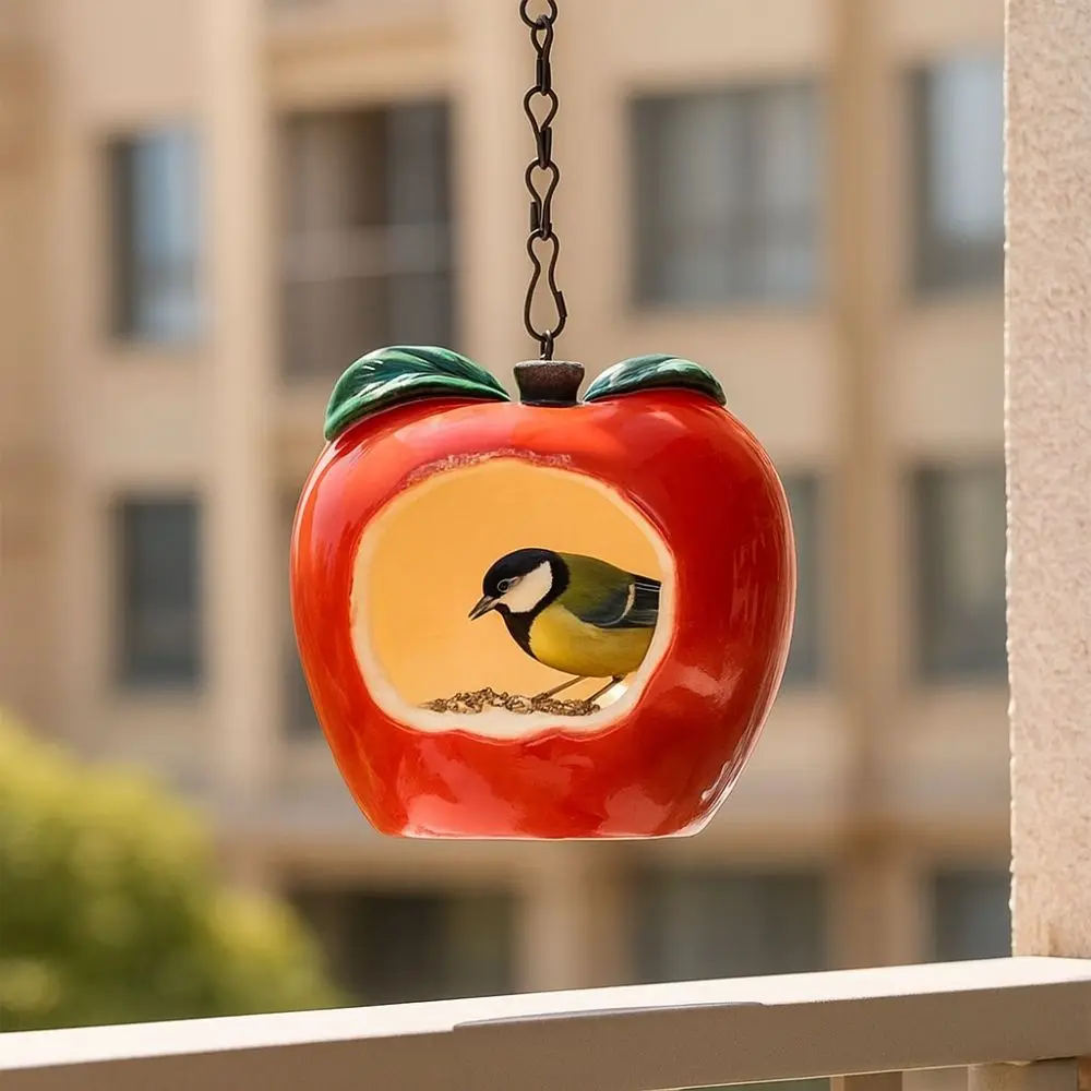 

Resin Crafts Bird Hanging Feeder Large Capacity Simulation Fruit Bird Food Dispenser Handcrafted Bird Feeding Dish