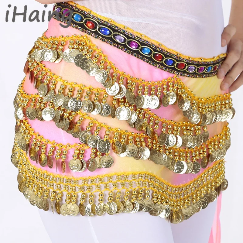 Adult Glitter Coins Belly Dance Hip Scarf Party Stage Performance Carnival Rave Belt Waist Chain Wrap Mini Skirt Indain Costume