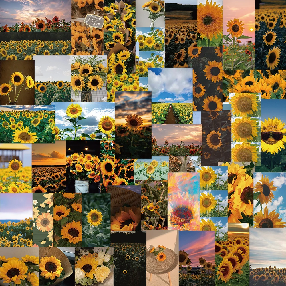 50PCS Sonnenschein Pflanzen Sonnenblumen Landschaft Handtasche Aufkleber Gepäck Notebook Telefon Wasserdicht Geschenk Handtasche Aufkleber