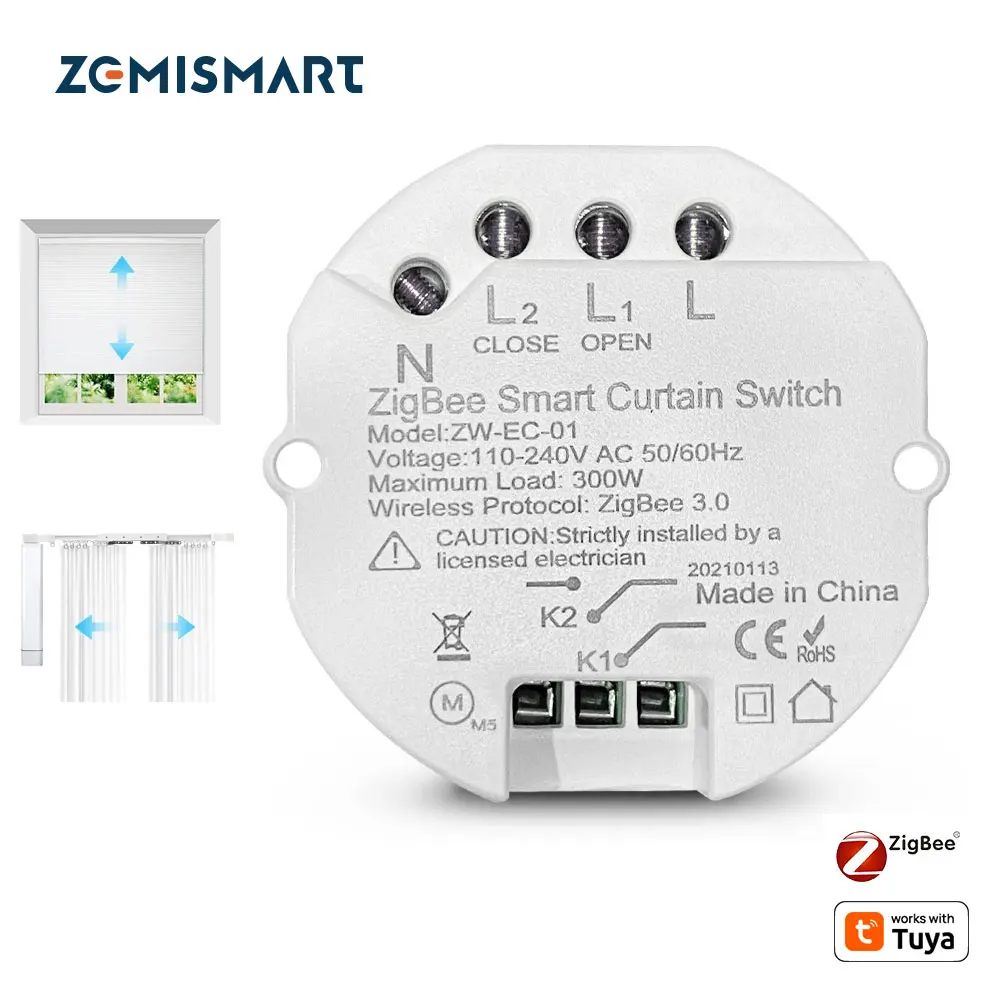 Zemismart Zigbee Inline Curtain Module Work with Tuya Smart Life APP Alexa Google Home Voice Control