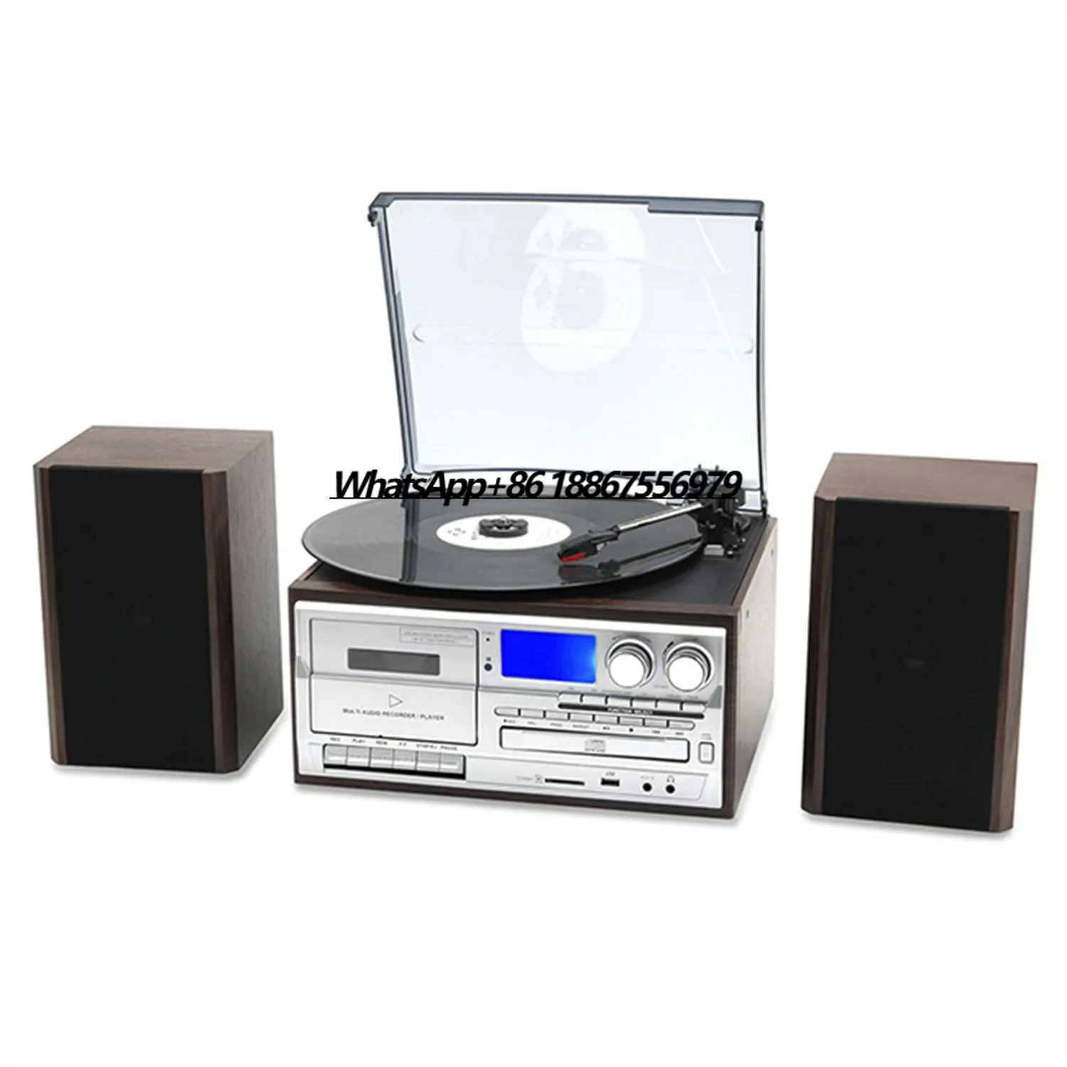 

Factory Supply Black Vinyl Record Electric Split Design All in One Function Home Use Brown Cd Player
