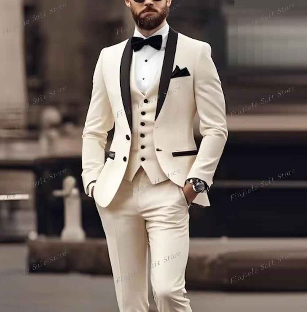 

Black Lapel Business Tuxedos Formal Occasion Groom Groomsman Wedding Party Prom Perform Suit Male 3 Piece Set Blazer Vest Pants