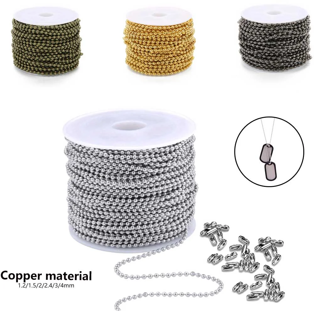 1.2-4mm Metal Ball Bead Chains Golds Black Bronze silvery Color 5m/lot For DIY Necklaces Jewelry Making Findings Accessories