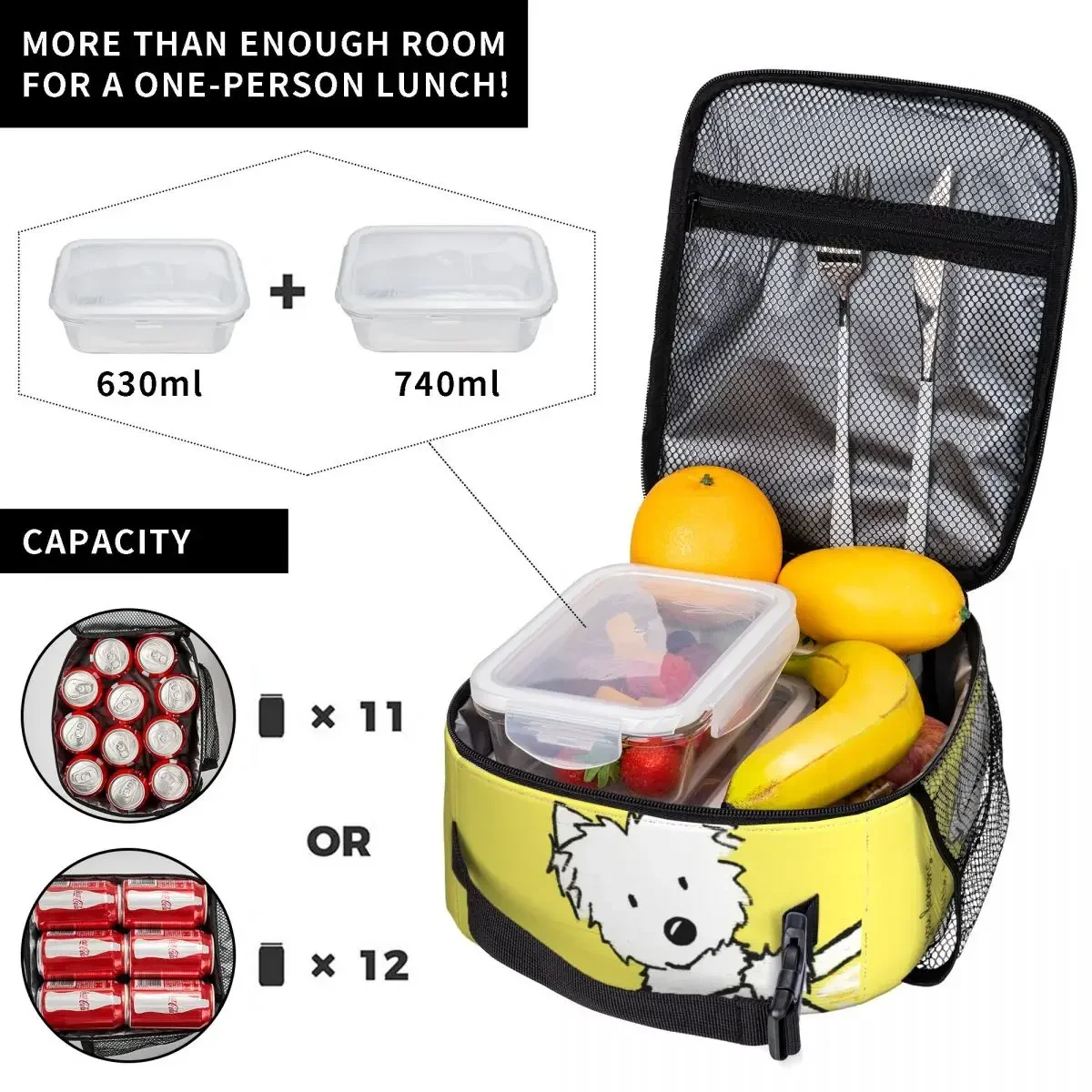 Life Lemons Westie Dog Portable Lunch Boxes Leakproof West Highland White Terrier Cooler Thermal Food Insulated Lunch Bag Kids