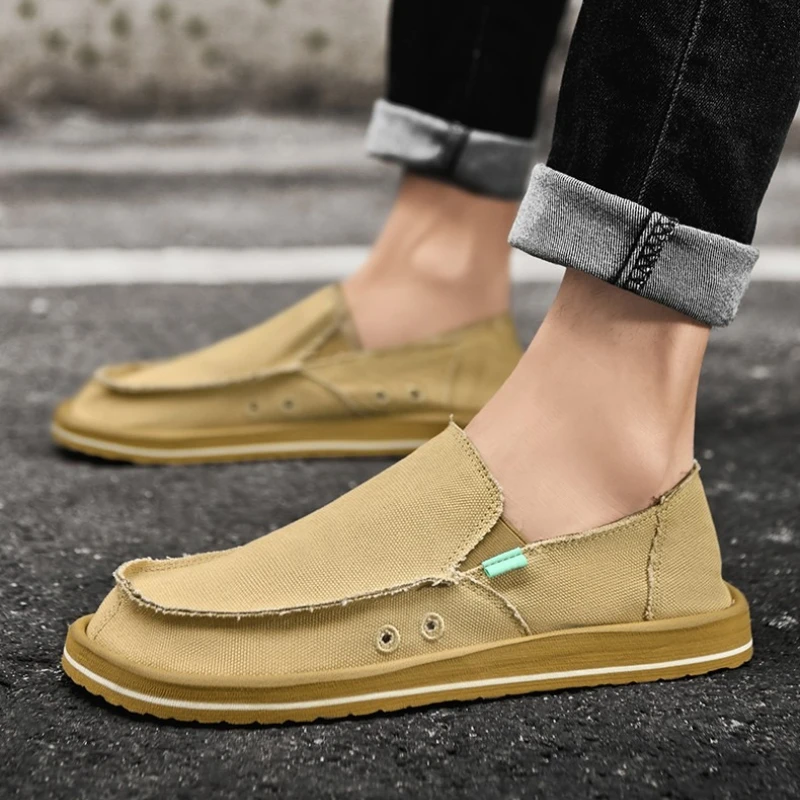 

Мужские низкие повседневные туфли без шнурков с круглым носком, легкие, однотонные, из канваса, подходят для лета.