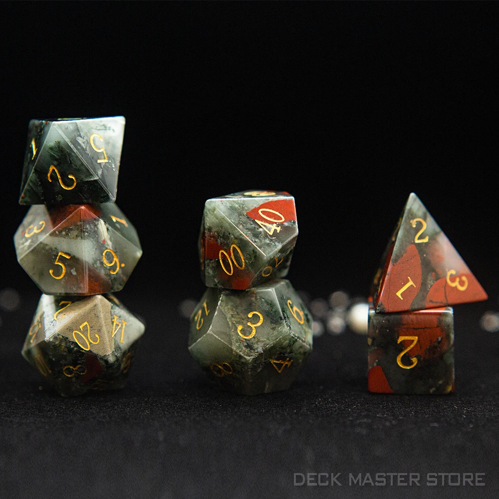 Dados de piedra de sangre africana, piedras preciosas poliédricas de varias formas, dados digitales D20 para D & D TRPG, juegos mágicos de mesa,