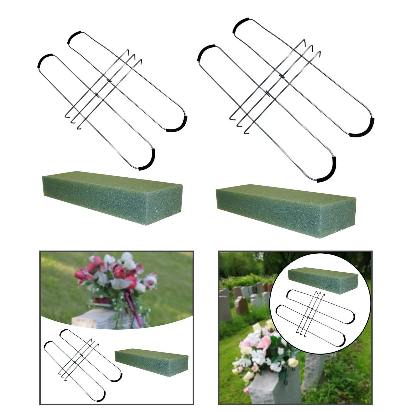 Headstone Flower Saddle with Floral Foam Bendable Iron Gravestone Saddle