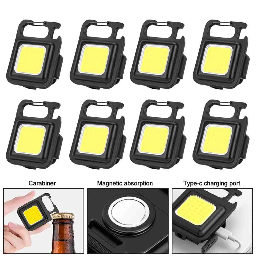 

Mini COB LED Flashlight Portable Keychain Work Light USB Charging Magnetic Emergency Torch Outdoor Camping Lantern Corkscrew