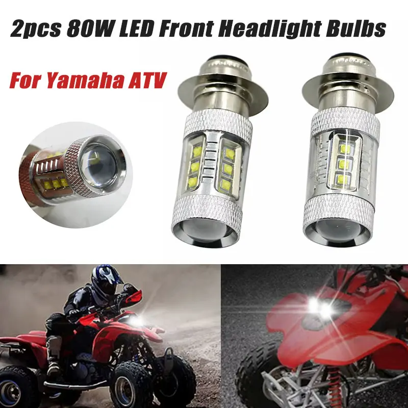 2Pcs 80W Super White LED Front Headlight Bulbs For Yamaha ATV YFM350 YFM350 YFM700