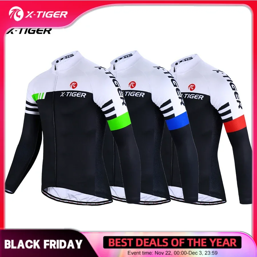 X-TIGER Cycling Jersey Long Sleeve High Quality MTB Bicycle Cycling Clothing Mountain Bike Sportswear Full Zipper Biking Shirt