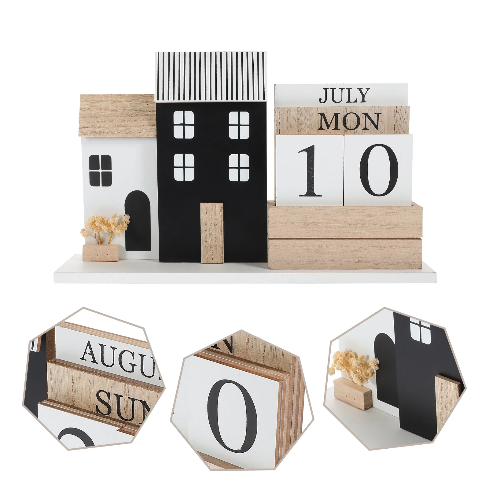 

Decorative Wooden Desk Calendar Artistic Rustic Style Home Office Classroom Study Room Standing Tabletop Date Display