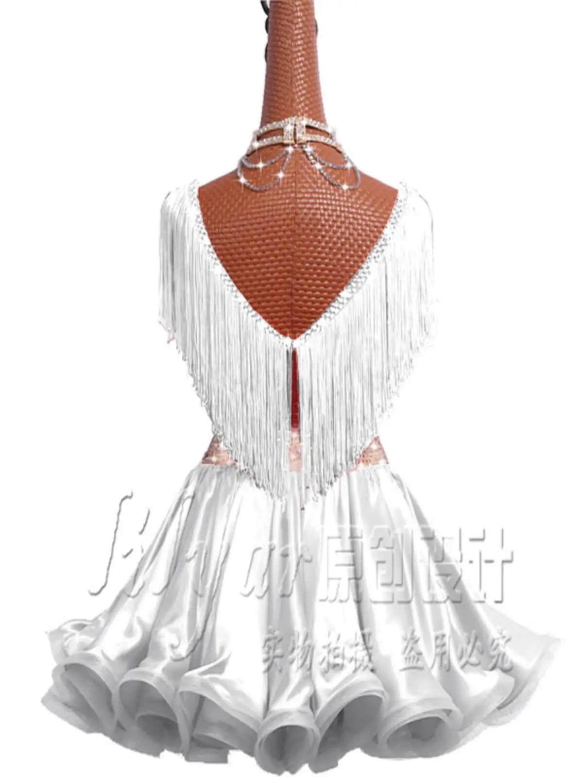 Nieuwe Latin-dansjurk voor dames Competitiekostuum Bloemenjurk met visgraatzoom voor kinderen en tieners Wit beschikbaar