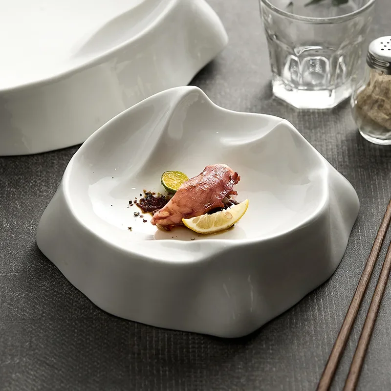 Shaped ceramic plate, high-end hotel French dessert soup plate high-end Western tableware kitchen plates sets