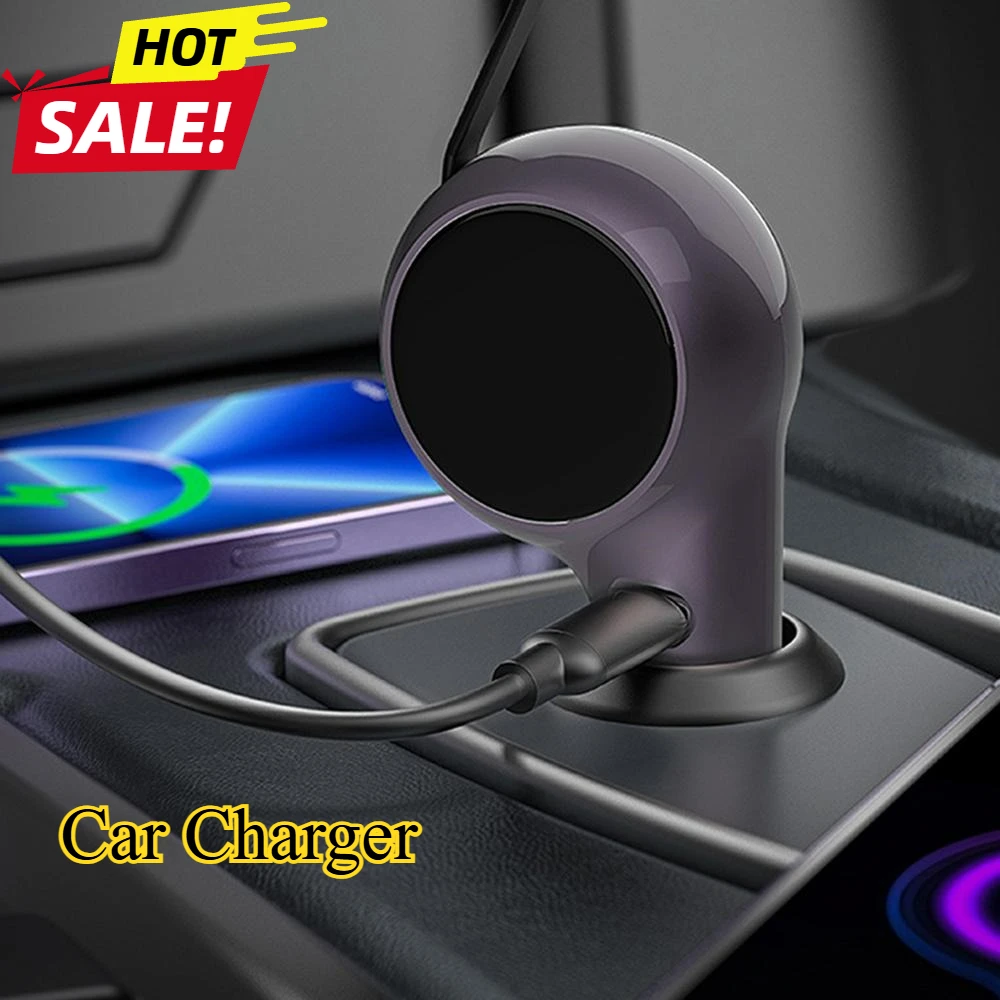 

Cigarette Lighter Adapter60W 2 IN 1 Retractable Car Charger PD 30W QC3.0 USB C Cable For IPhone Samsung Xiaomi Fast Charge Cord