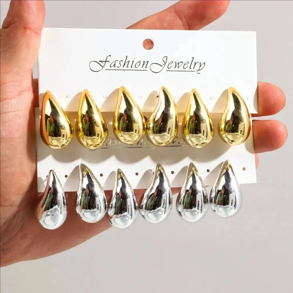 Mode 6 teile/satz Chunky Vergoldet Wasser Tropfen Ohrringe für Frauen Vintage Acryl Teardrop Ohrring Hoops Leichter Schmuck