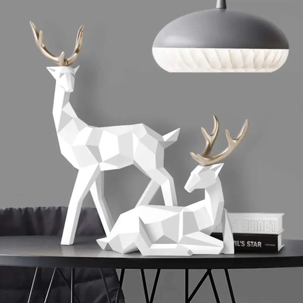 

Resin Deer Statue Home Decor Figurines Reindeer Sculpture White Deers Decor Office Home Living Room Decoration Tabletop