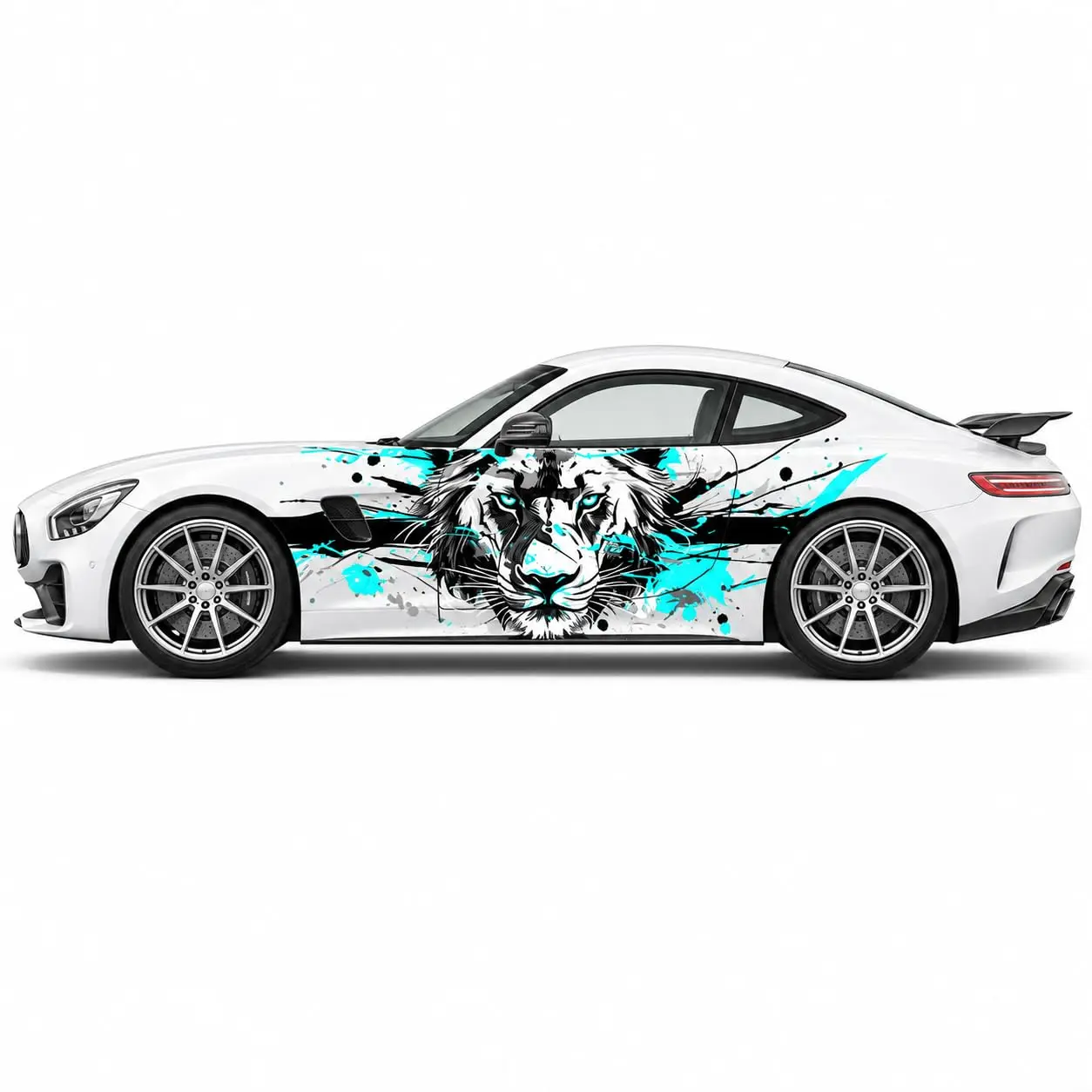 Tiger Graffiti Car Side Vinyl Wrap Decal, Black & Teal