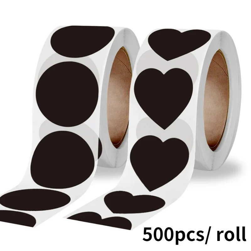 500pcs/ roll Black Round/Heart Coding dots Label Stickers kids Kitchen canning, Jars Labels Writable Paper waterproof Stickers