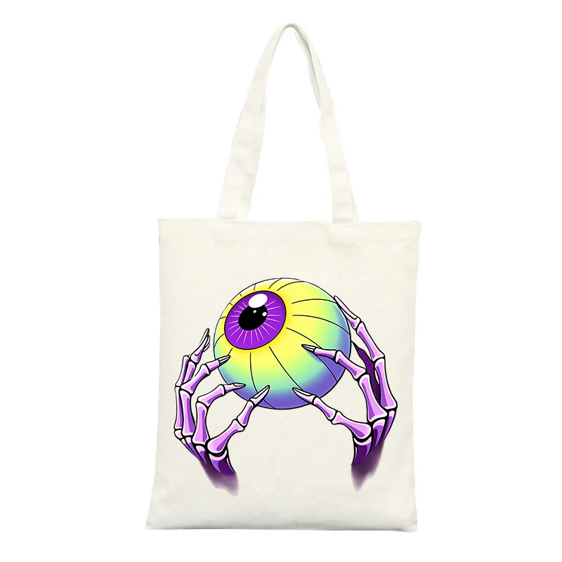 Canvas Tote Bag with Skeleton Hands and Eye Graphic, Artistic Print for Casual Shopping and Daily Use