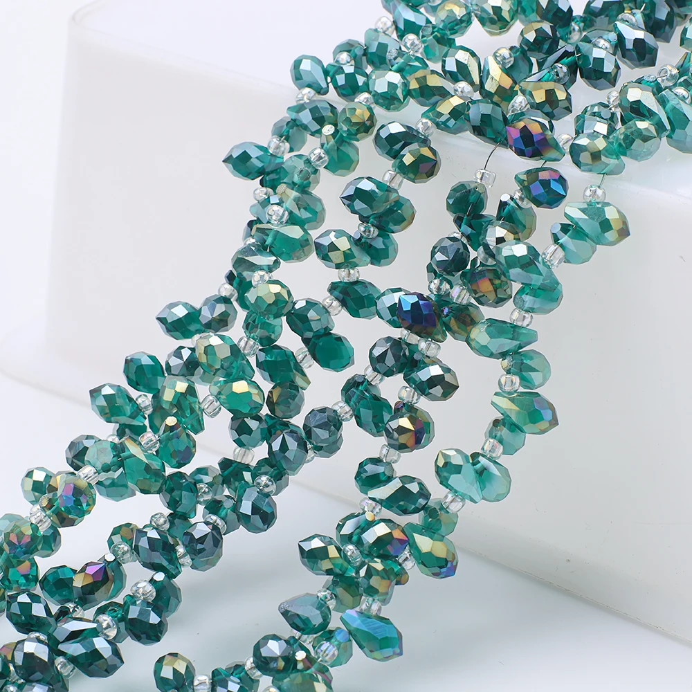95 Stück/Set 5x8mm Grüne Seitenloch-Wassertropfen Kristallglas Lose Perlen Birnenform DIY Schmuckherstellung Armbänder Halsketten Ohrringe